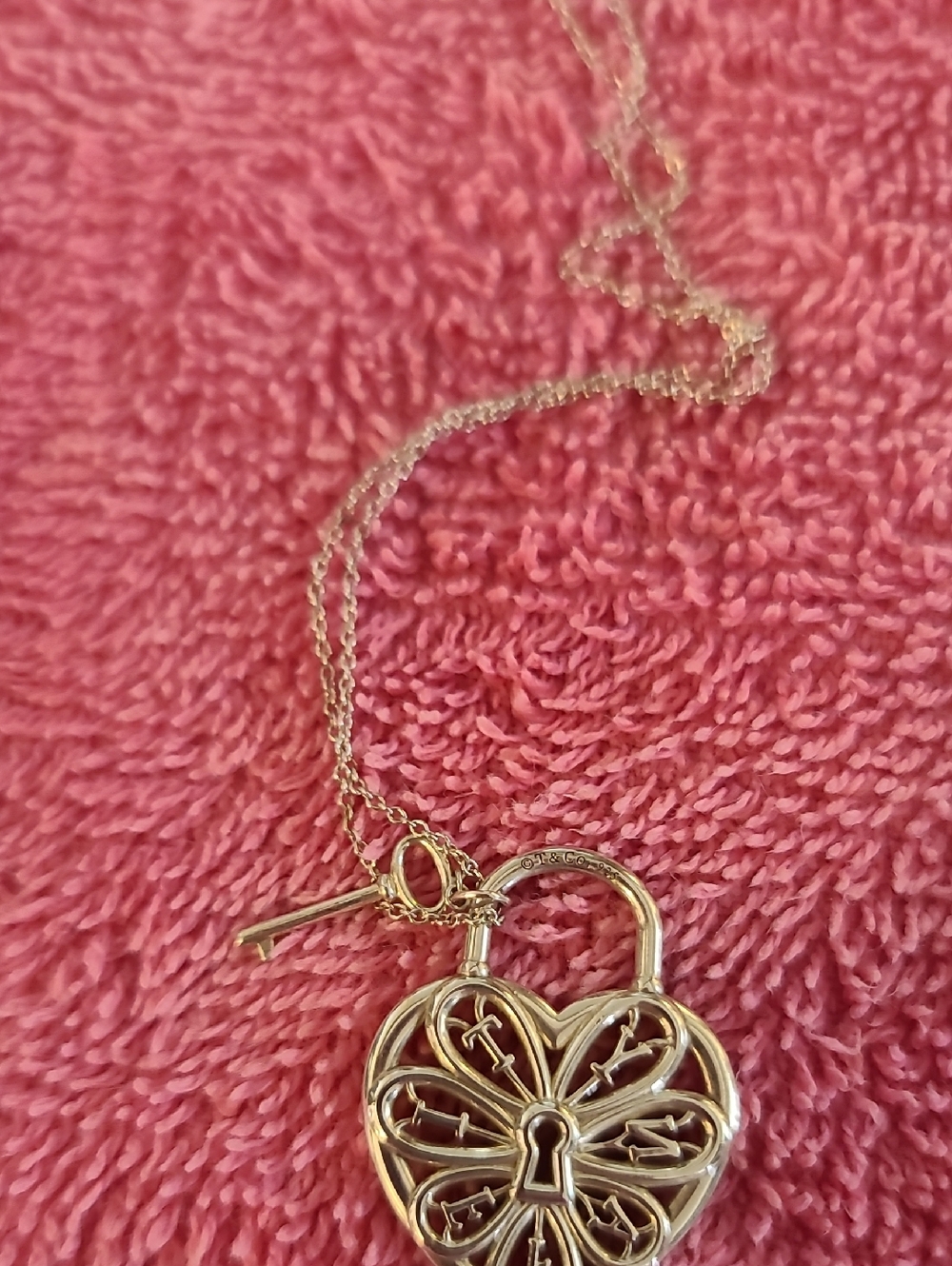 Tiffany & Co. Stearling Silver  Heart Padlock Necklace with Key Charm